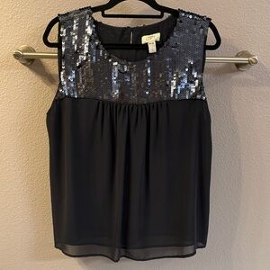 LOFT Navy Sequin Babydoll Blouse
